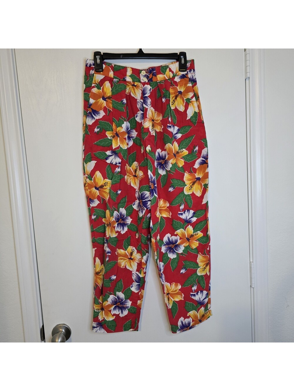VTG GAP Hawaiian Floral Red Pants Size Small Resortcore Aloha Bold Maximalist